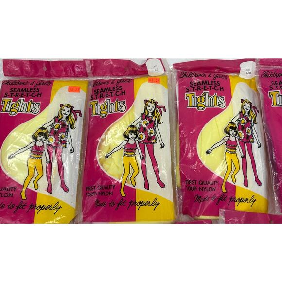Girls Lace Tights 9 Pair Multiple Sizes Blue Pink Yellow Nylon Vtg 60s USA Made - Picture 2 of 6